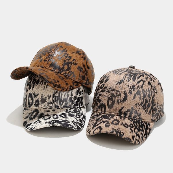 Leopard Pattern Leather Baseball Cap Autumn And Winter