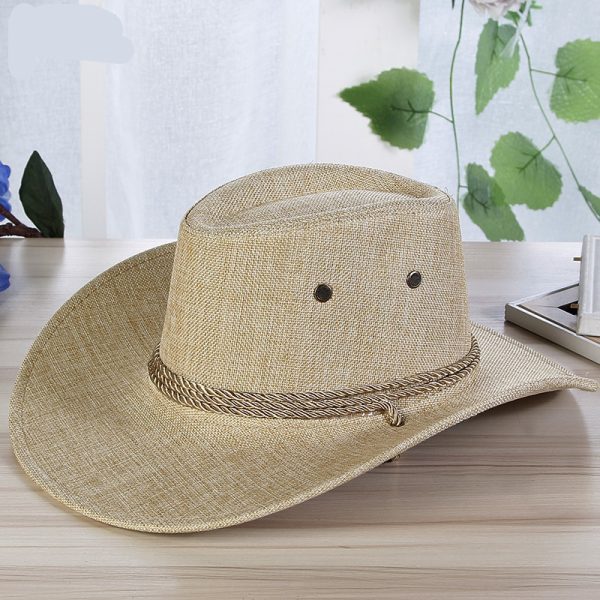 Men's linen Solid Color Cool Western Cowboy Male Cycling Hat Accessories Sunscreen