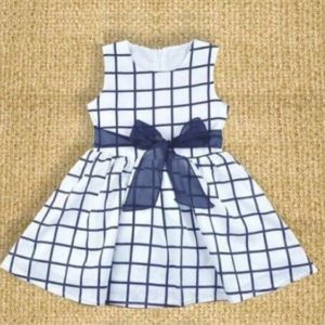 Baby Blue Baby Plaid Dress With Bow Skirt