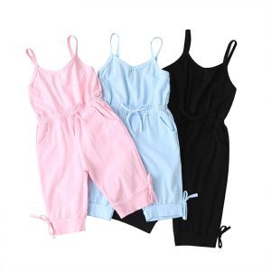 New Girls Summer Suspenders Jumpsuit Solid Color