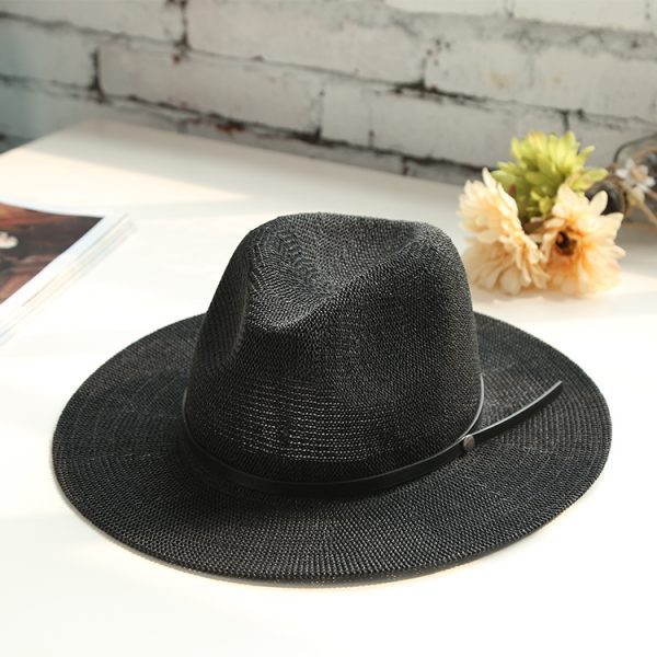 British Female Hat Men'S Straw Hat Black Jazz Hat Holiday Beach Hat